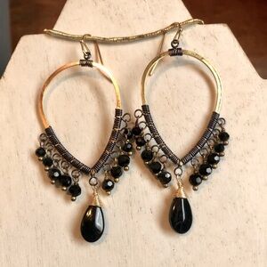 NAKAMOL Black and Gold Chandelier Earrings
